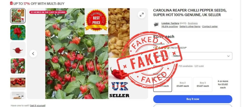 London Factory Fake Carolina Reaper Seeds from Ebay